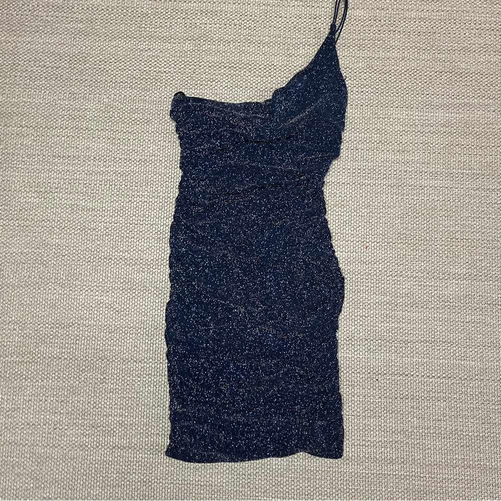 B. Darlin One Shoulder Navy Blue Ruched Bodycon Dress with Sparkles, Juniors 7/8